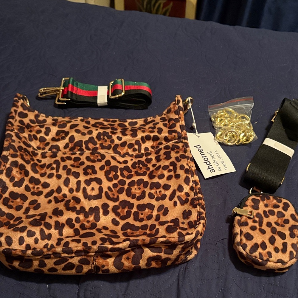 New AhDorned Leopard Print Crossbody Bag with Straps